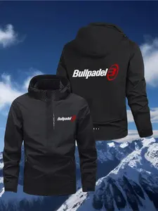 Men's Bullpadel Logo Hooded Jacket, Full Zip Windproof Winter Coat, Loose Fit Casual Outdoor Jacket, Sports Wear