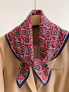 Women's Silk Scarf Nut Print Headscarf Bohemian Style Neck Accessory Fashionable Hairband for All Seasons