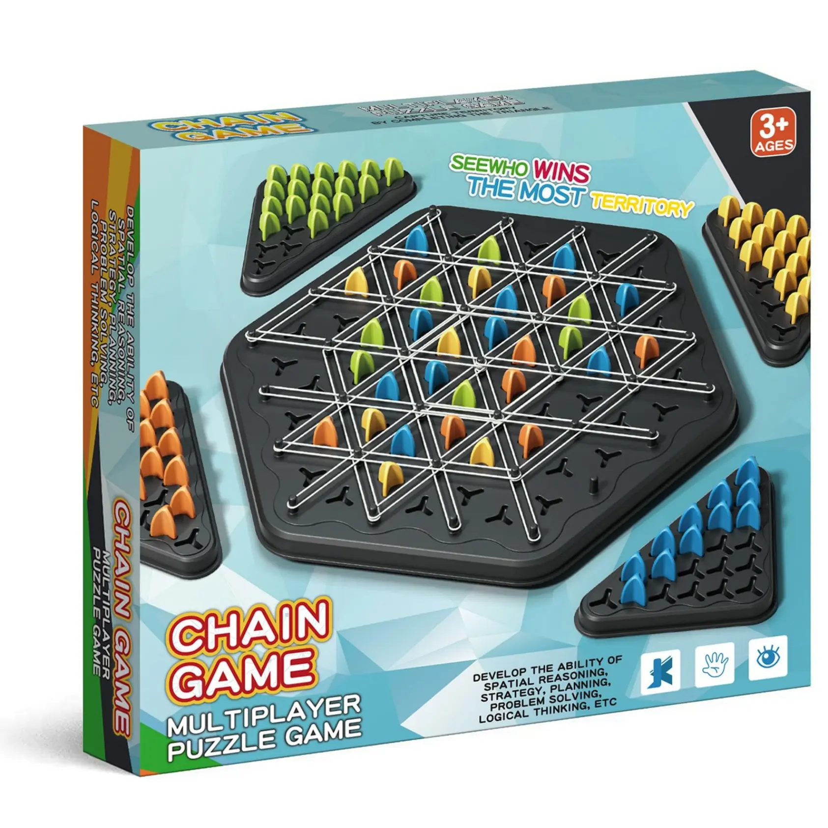 Chain Triangle Chess Game, Board Games for Family Night, Family Games for Kids and Adults, 2 to 4 Players
