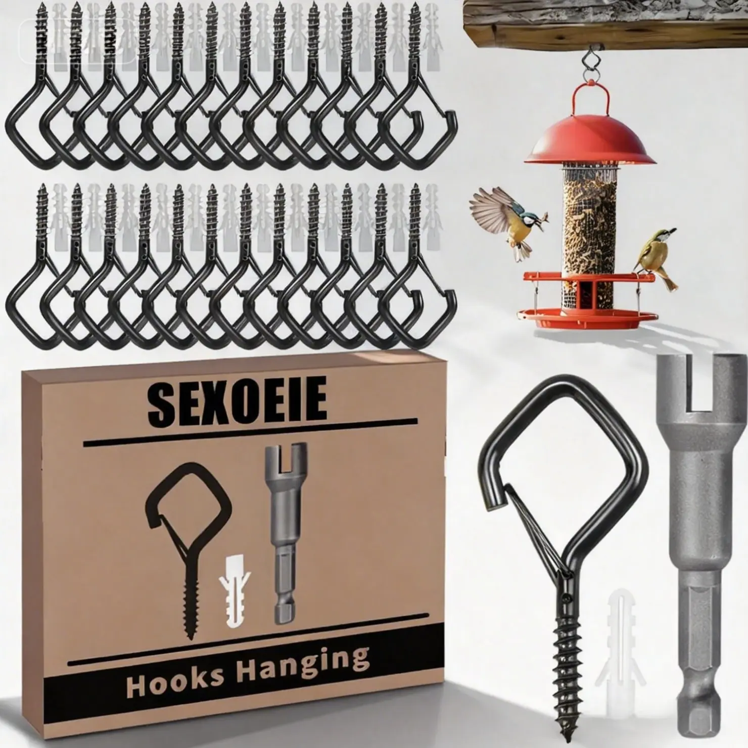 50pcs Outdoor String Light Hooks, Safety Clip Design, Durable Ceiling Hooks, Versatile, for Garden Lights, Hanging Plants, Wind Chimes