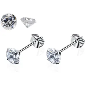 G23 Titanium Earrings for Women Girls Cubic Zirconia CZ Ear Studs Round Cut Simulated Diamond 3mm-6mm Options 20g Silver Post Hypoallergenic Sleeper Earrings Jewellry