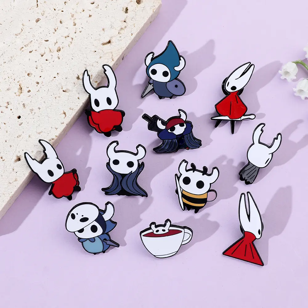 11PCS/SET Cute Healing Hollow Knight Character Badge Sticker - For backpacks, coats, notebooks. Full of healing cute Hollow Knight game vibe, add character shape elements like the Knight/Hornet. A favorite decor for Hollow Knight fans!