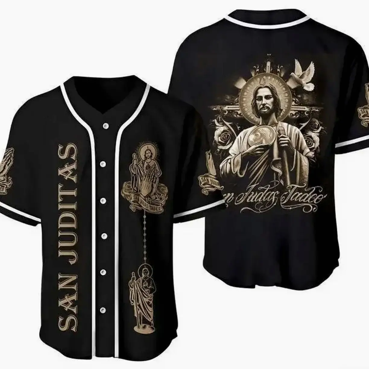San Judas Tadeo Brown Baseball Jersey Mexico Religious Fan Shirt