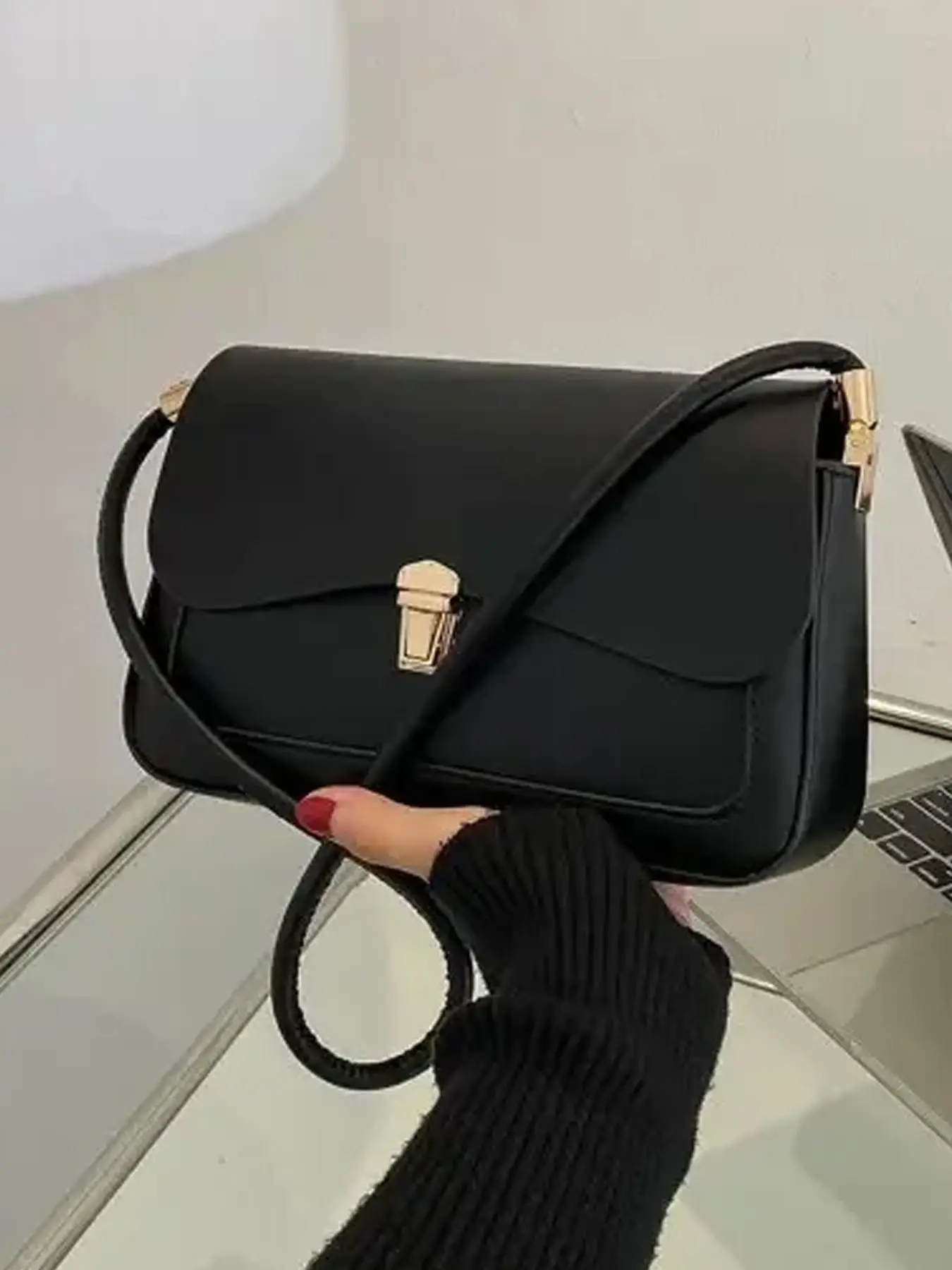 Women's Summer Plain Solid Color Pu Leather Crossbody Bag, 2025 New All-match Solid Color Bag, Flap Square Underarm Bag for Working, Back To School, F