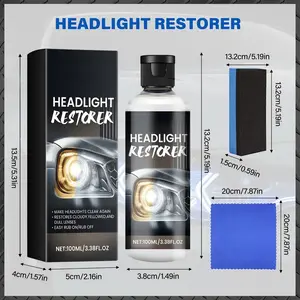 100ML Headlight Restorer Kit - Car Headlight Lens Cleaner Polish for Yellowed, Oxidized & Foggy Lenses, Easy-to-Use Headlight Restoration Liquid with Sponge & Cloth, Restore Clarity & Shine
