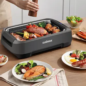 CUSIMAX Smokeless Electric Indoor Grill 1500W Korean BBQ with Non-Stick Removable Plate LED Display & Tempered Glass Lid Grey for Indoor Grilling grill rack electric mini