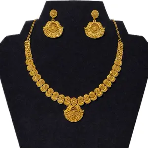 Gold-plated  Necklace & Earrings Set - Intricate Coin Design - Perfect for Special Occasions