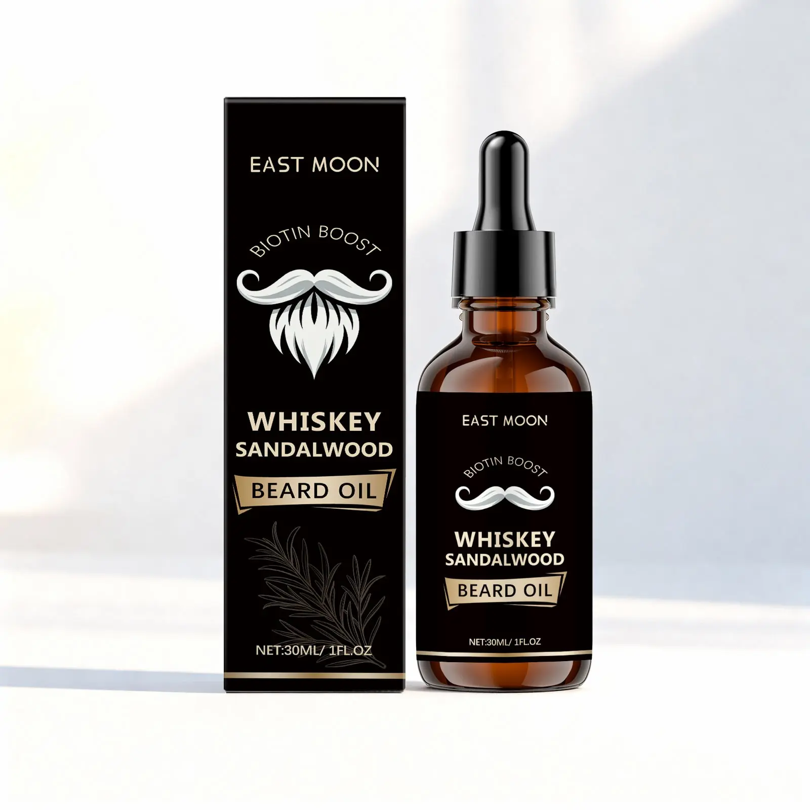 1 Piece/2 Pieces Men's Beard Care Essential Oil, Ideal for Men, Gentle Formula with Vitamin E, Rosemary Extract, Castor Oil, Daily Softening, Daily Softness, Absorbs Quickly, Daily Use, Whiskey Sandalwood