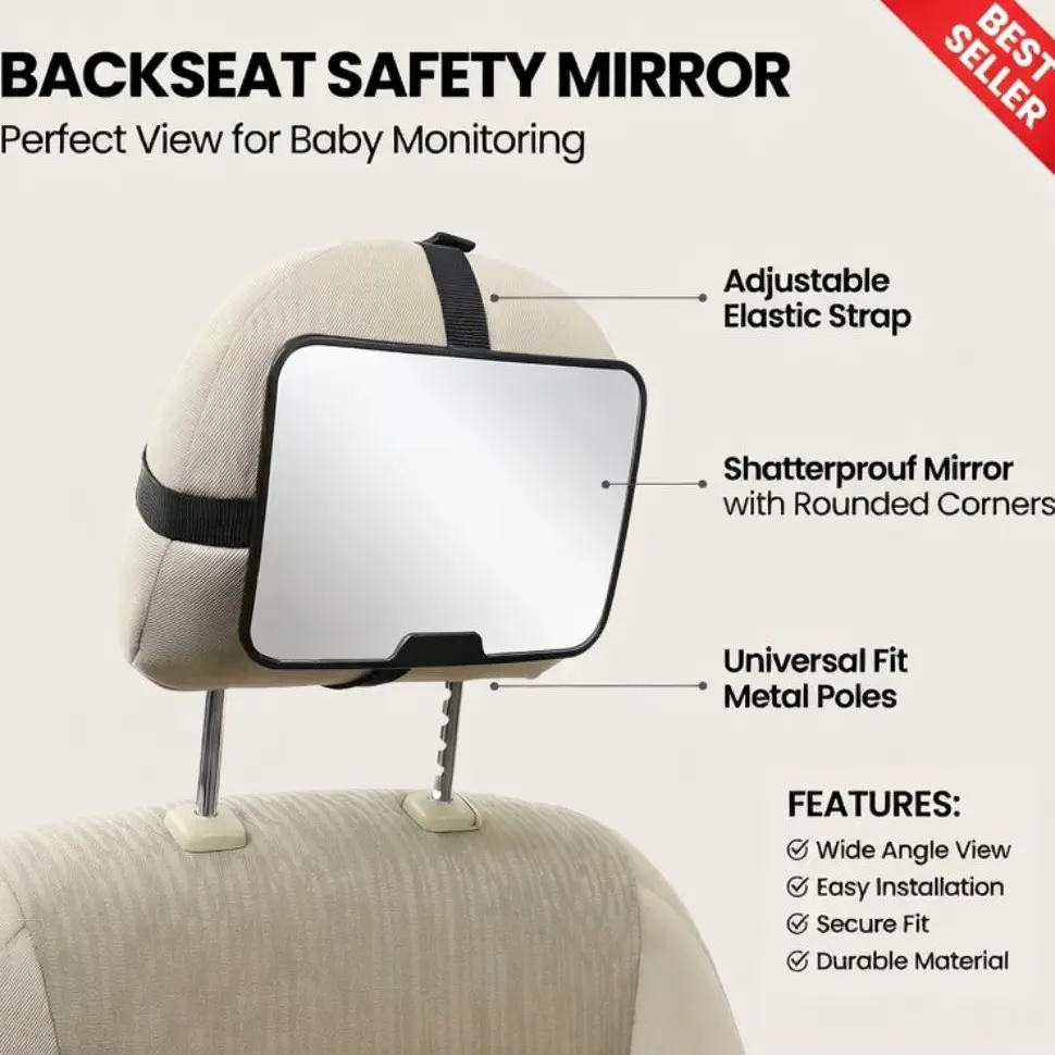 Backseat Baby Car Mirror - Shatterproof Wide-View Rear-Facing Car Seat Mirror for Infant Monitoring, 360-Degree Adjustable Automotive Safety Accessory