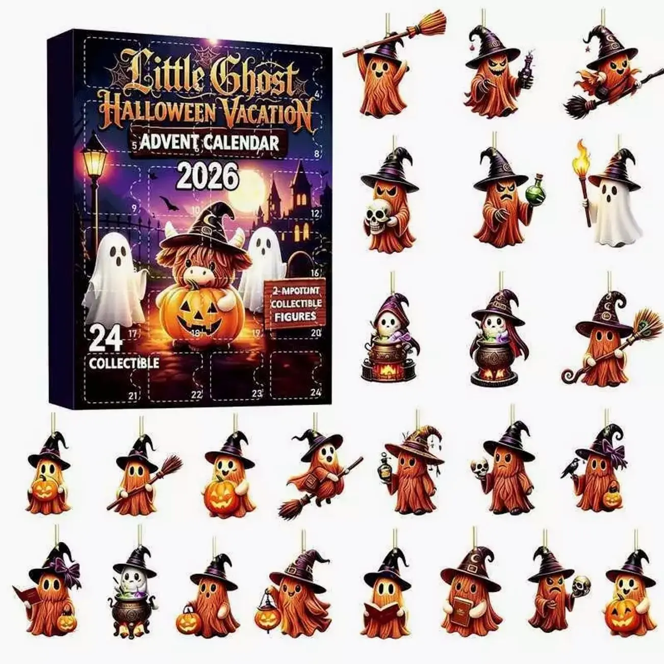 Cute Little Ghost Vacation 2D Flat Acrylic Halloween Advent Calendar 2026 Spooky Countdown Calendar Halloween Christmas Gift