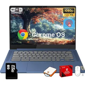 Lenovo IdeaPad Slim 3 Chromebook Laptop for Students - 14'' FHD Touchscreen, 8-Core MediaTek Kompanio 520, Lightweight, 4GB RAM, 64GB eMMC ( 64GB/128GB/256GB Micro SD Card) Wi-Fi 6, Chome OS, W/Accessories