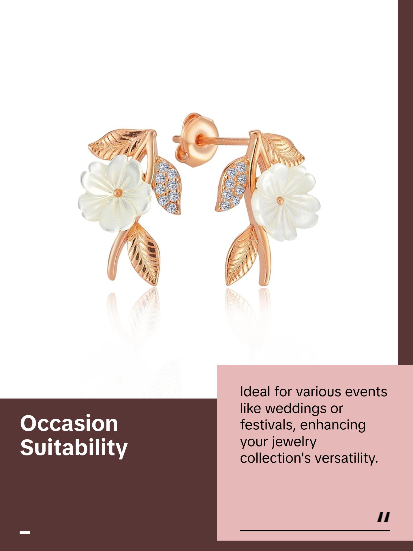 Italian Spring Earrings for Women - 925 Sterling Silver with Rose Gold Plating, Mother-of-Pearl Flowers & Sparkling Zirconia, Elegant Design
