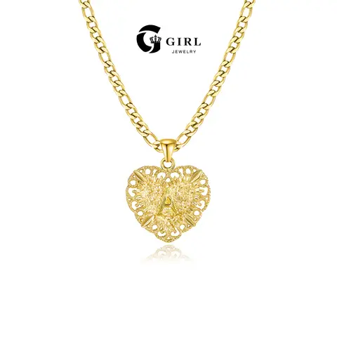 GGIRL Charming Cute Retro 18K Gold Plated Initial Letter Heart Pendant Necklace for Women&Men,Stylish Alhpbets A-Z Capital Monogram Necklace With Figaro Chain,Versatile Dainty Jewelry, Ideal Gift On Valentain's/Christmas Day For Her