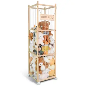 Extra Large Stuffed Animal Storage for Corner Organizer with Wheels,Elastic Cord Hold Up to 250 Plush Toys,Stuffed Zoo Animal Holder and Collection for Playroom-Birthday