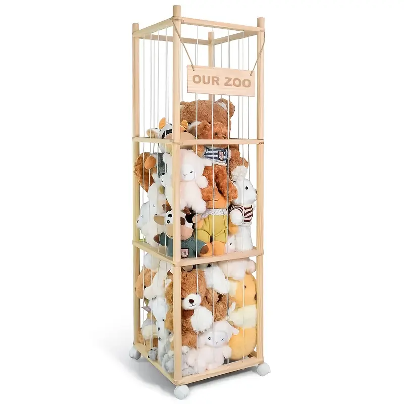 Extra Large Stuffed Animal Corner Rack, Wooden Storage Organizer for Plush Toys with Wheels and Elastic Cord for Baby Playrooms, Holds up to 250, Holds Up To 250 Plush Toys, Playroom Organizer, Room Storage, Corner Shelves, Plush Storage