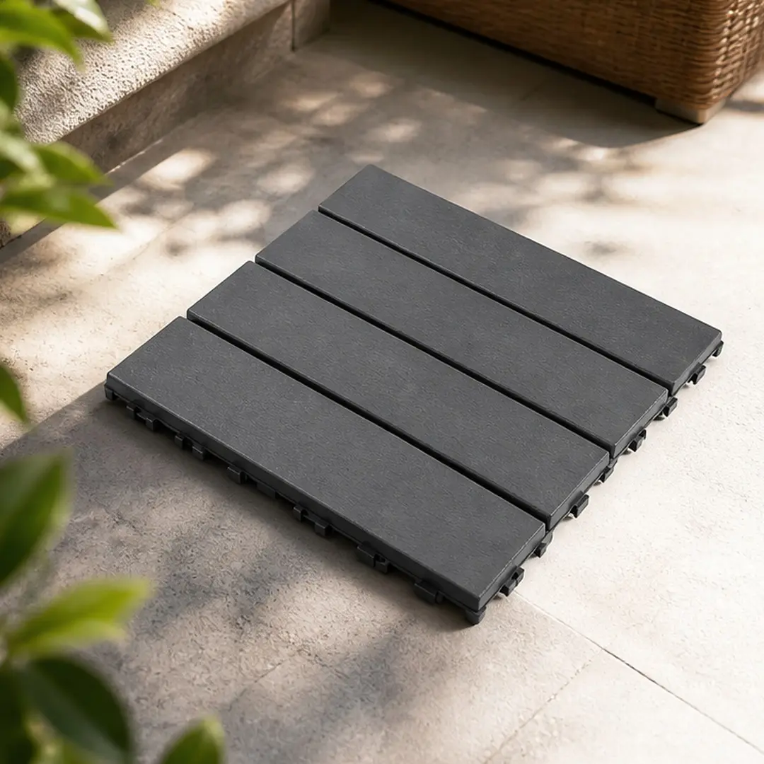 ARCH 12x12 Inch Dark Gray Polypropylene Interlocking Deck Tiles, 44-Pack Waterproof Outdoor Patio Flooring, All-Weather Plastic Terrace Tiles for Garden, Balcony, Poolside, Backyard, Easy Install Snap-Together Decking Squares, Dark Gray Color Options,camp