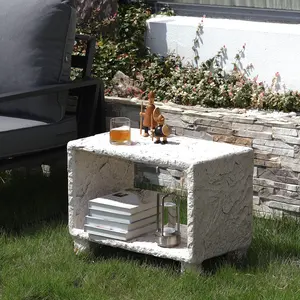 NAGA BAHNA Side Table, 26.4" Decorative Concrete Side Table, Small Accent Coffee Table Plant Stand Square End Table for Indoor & Outdoor Use side table