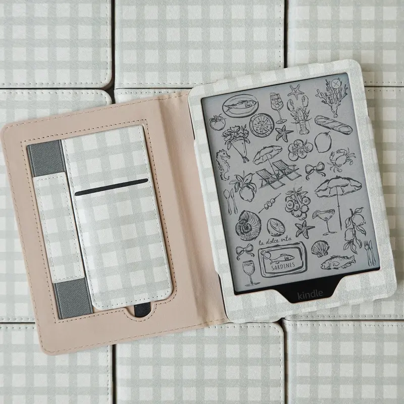 Green Gingham Checkered Kindle Case