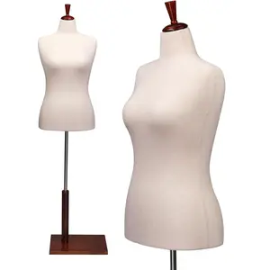 Female Dress Form, Mannequin Torso Body with Adjustable Wood Stand for Dress Display Clothes Design, Pinnable Manikin (White, 10-12)