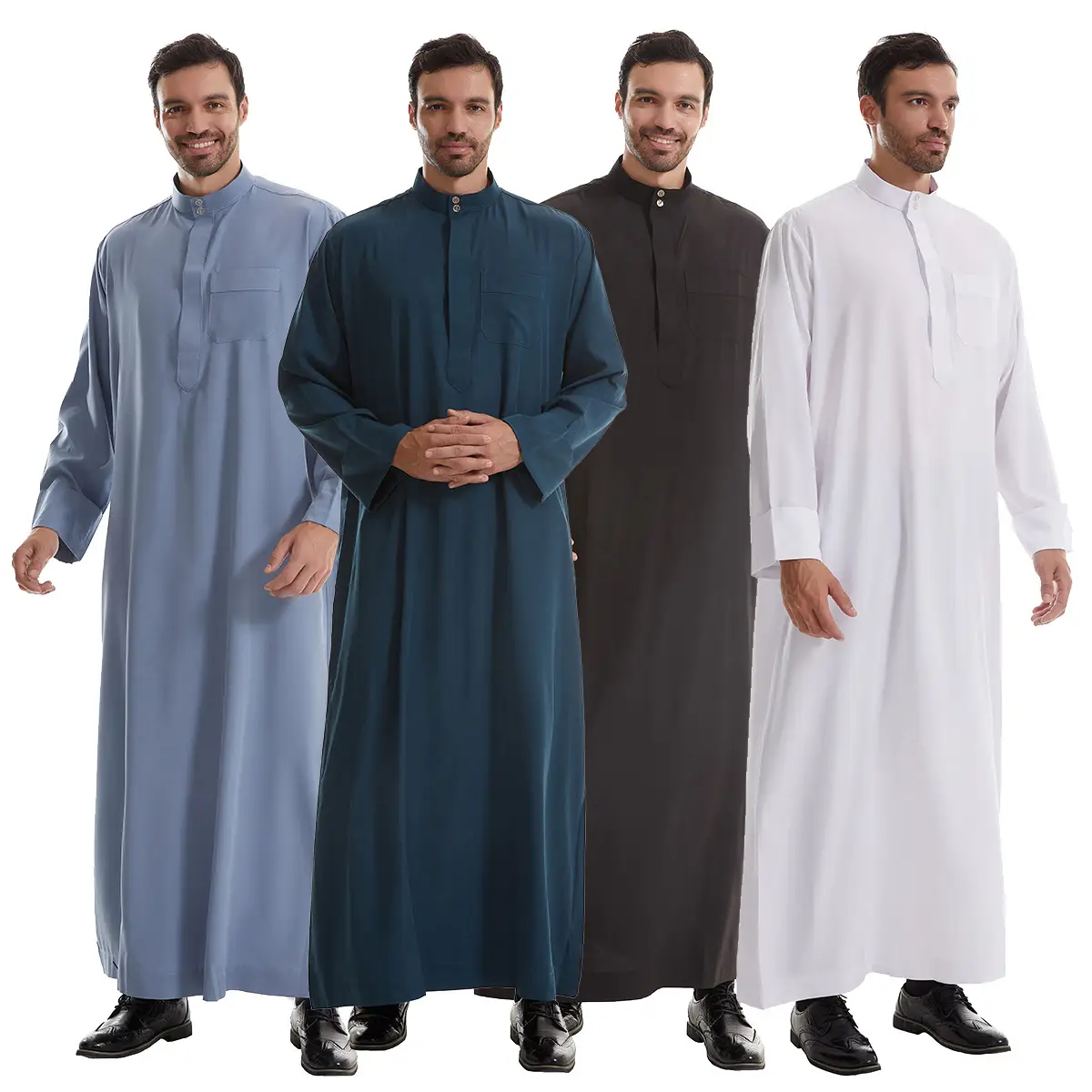 Middle East Mens Muslim Robe Oversized Stand Collar Button Design Factory Stock Southeast Asia Ethnic Wear243 night thobe