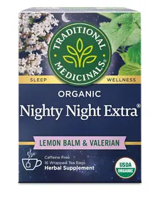 Traditional Medicinals Organic Nighty Night Extra Tea With Valerian Root for Relaxation, 16 Tea Bags (Pack of 1)