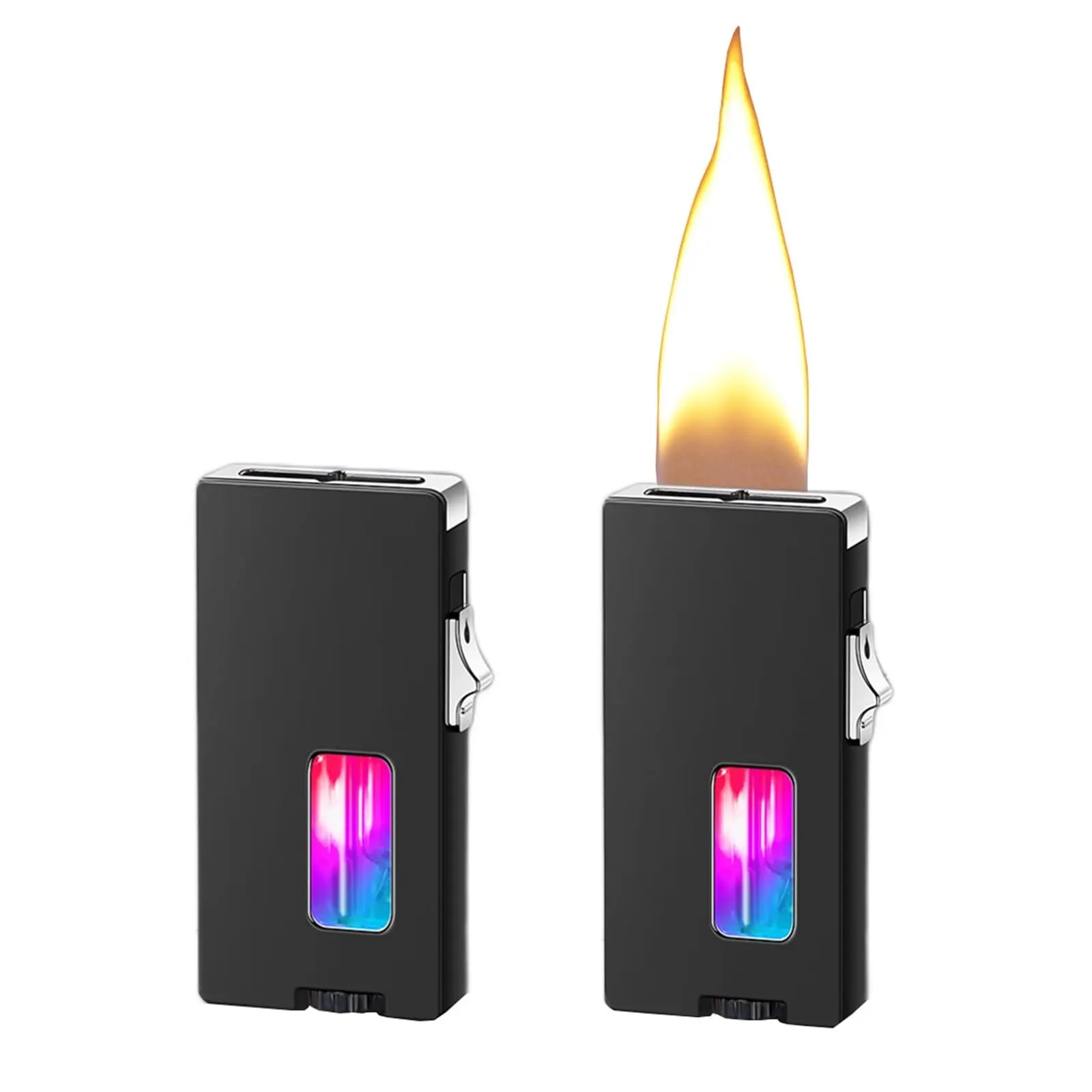 (Butane Gas Not Included) Butane Lighter, Extra Wide Soft Flame Lighter, Windproof Lighter, Shake to Ignite, with Viewing Window, with Safety Lock, Adjustable and refillable Lighter