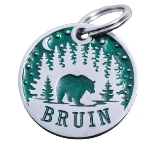 Customized Dog or Cat ID Name Tag Midnight Bear in Green or Black Pet Identification by Pugs2Persians