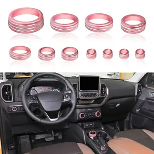 Air Condition, Vent Knob Cover for 2021-2023 2024 2025 Ford Bronco Sport Accessories AC Climate Headlight Contorl Volume Tune Switch Ring 4WD Knob Gear Shift Switch Knob Covers 11Pcs (Pink)