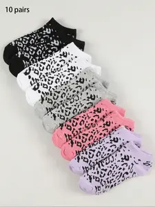 Women's Leopard Print Socks, Womenswear Lady Cute Multicolor Casual Fashion Accessories, Comfortable All-Season Footwear Fit, Perfect for Daily Wear & Stylish, Style, Everyday