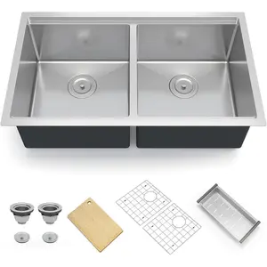 Garvee Undermount Single Bowl Kitchen Sink, Stainless Steel Deep Basin for Kitchen Washing, Freestanding or Wall Mount, Portable Standing Utility Sink, Includes Bottom Set & Accessories, 33*19*10
