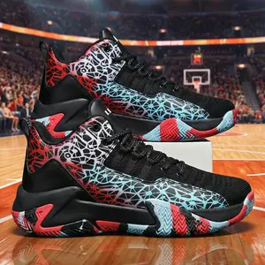 Trending Men's Geometric High-Top Basketball Sneakers - Breathable Patchwork Lace-Up Athletic Shoes with Non-Slip Traction, All-Match Comfortable Training Footwear for Gym, Running & Streetwear Style