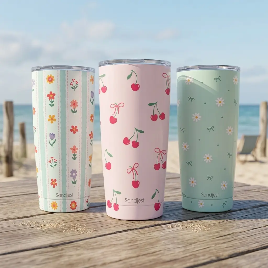 SANDJEST Summer Floral 20oz Stainless Steel Coffee Tumbler with Lid, Double-Wall Insulation, Reusable Travel Cup, Cup Holder Friendly, Gift for Her