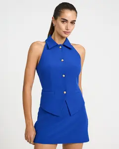 Express Studio Stretch Twill Collared Novelty Button Blazer Vest