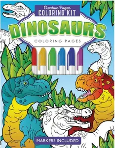 Creative Pages Dinosaurs Coloring Kit Hard Cover with Markers Included for Kids & Adults Dinosaur-Themed Art Set