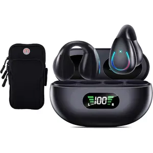 Ear Buds   Earbuds 5.3,Ultra Open Ear Earbuds,Clip on Headphones, Earphones Built-in Mic with  Case+Extra Armband Phone Holder,Aware of Surroundings