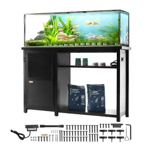 Aquarium Stand For 75 Gallon Fish Tank, 52 X 19.7 X 32.3 Inches, Steel Frame And MDF Construction, Turtle Tank Stand With Storage Cabinet And Embedded Power Panel, 626 Lb Load Capacity, Black