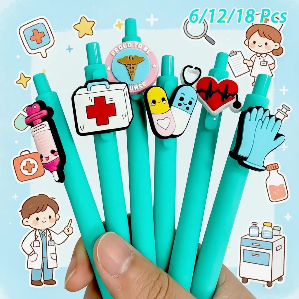 6/12/18pcs Nurse Doctor Gel Pens Gel Ink Pens Gel Pen Set Unique Pens Medical Record Pens Nurses Day Gift Mixed Colors Random Styles Perfect for Nurses, Medical Assistants and Students, Nurse Gadgets