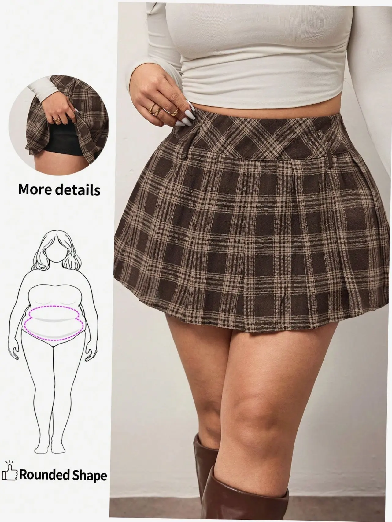RUTMAN Plus Size Brown Plaid Mini Skirt High Waist Music Festival Back To School Y2K Streetwear