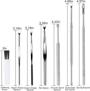 7 PCS Earwax Removal Kit, Ear Cleaning Tools Set, Ear Pick Curette Cleaner with Brush & Storage Case, Silver