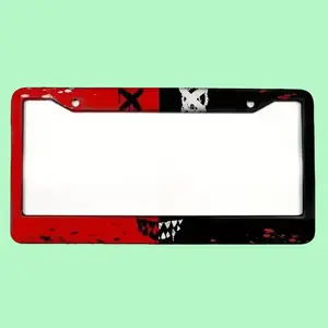 Red Black Skull License Plate Frame – Cool Metal Car Tag Holder, Universal Auto Accessories – FASTSHIPPING