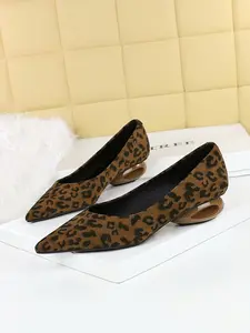 Women's Fleece-Backed Pointed Toe Low Heel Flats, //wine Leopard Print, Soft Elastic Comfortable Shoes for All Seasons