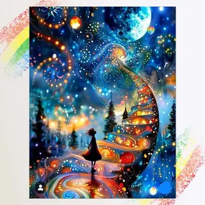 1pcs 5D DIY diamond painting kit, 5D diamond art set, DIY decoration, dreamy staircase, starry sky, girl diamond painting kit full round drill DIY, mosaic, diamond art, DIY art home decoration, suitable for Halloween and Christmas.