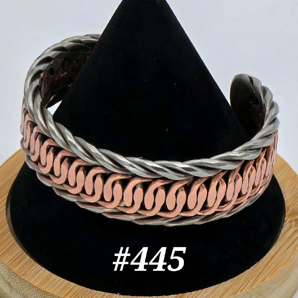 #445 Copper SS 6 1/16" x 13/16"   Hand-Woven Cuff Bracelet  Handmade Artisan Jewelry Unisex Gift Ready Open Cuff Design Comfortable Daily Wear