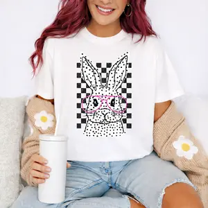 Checkerboard Pink Glasses Bunny T-Shirt