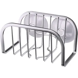 Sponge Holder for Kitchen Sink, Movable Sink Sponge Holder with Suction Cups Stainless Steel Sink  Suction Cup for Sponge & Brush,