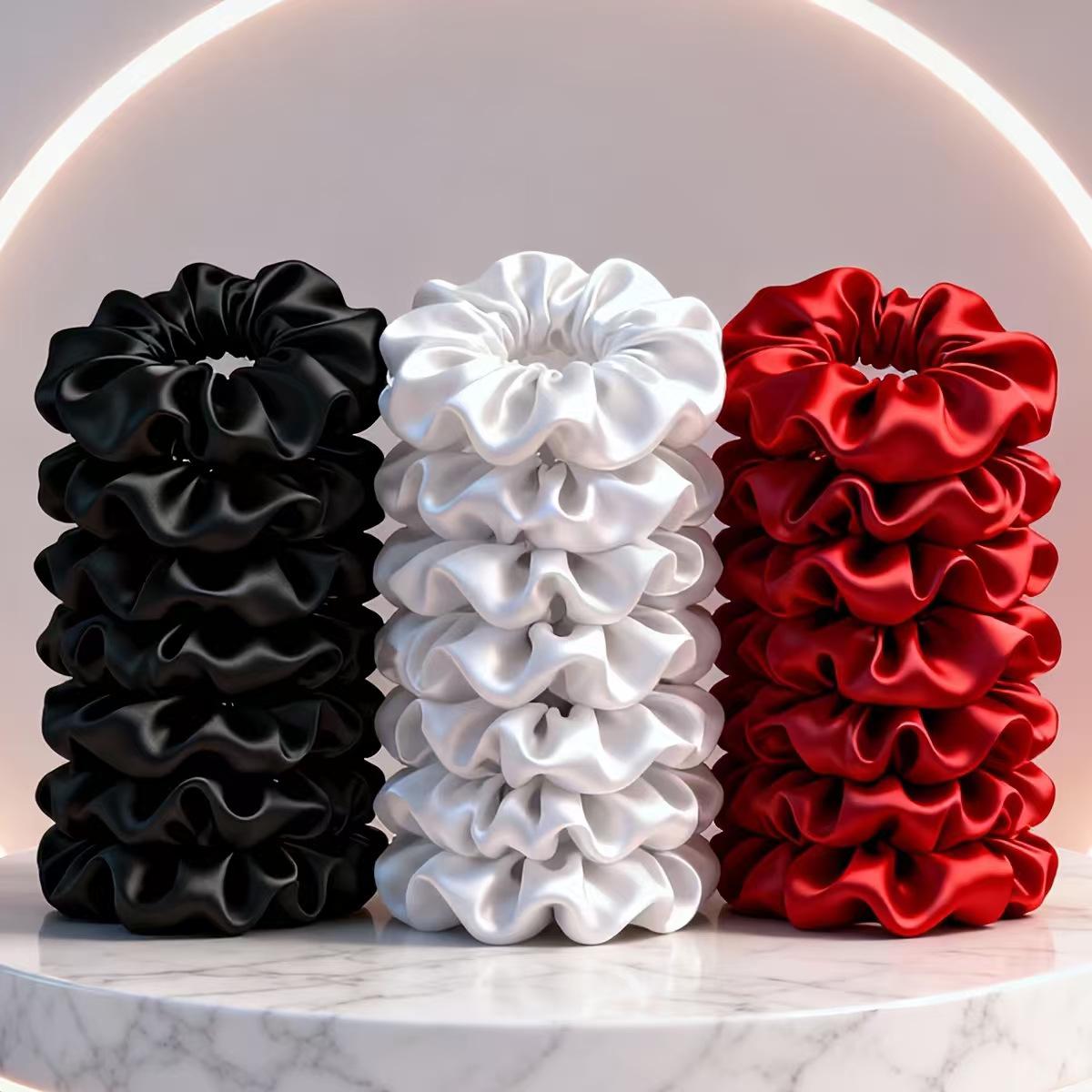 Solid color high-end satin large hair tie, versatile for commuting, high elasticity hair band, women's elegant hair accessory