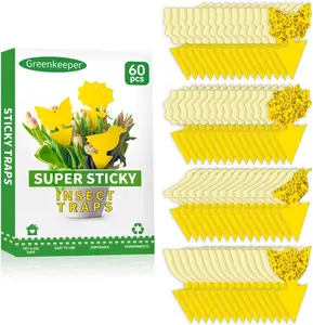 60 Pcs Classic Sticky Traps for Fungus Gnat (Plants), Fruit Fly, Whitefly, and Fly, Yellow Sticky Insect Catcher Traps for Indoor/Outdoor, Kitchen, and Plants, High-End Glue, Non-Toxic, 4 Shapes