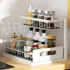 Under Sink Organizer 2 Tier Slide Out Kitchen Cabinet Organizer Rack Holder Sturdy Metal Bathroom Storage