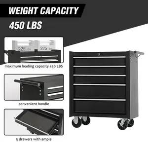 5-Drawer Rolling Tool Chest w/Lock & Key, Tool Storage Cabinet with Wheels, Top Cushion & Drawer Liners, Tool Organizer Box for Garage, Warehouse & Repair Shop