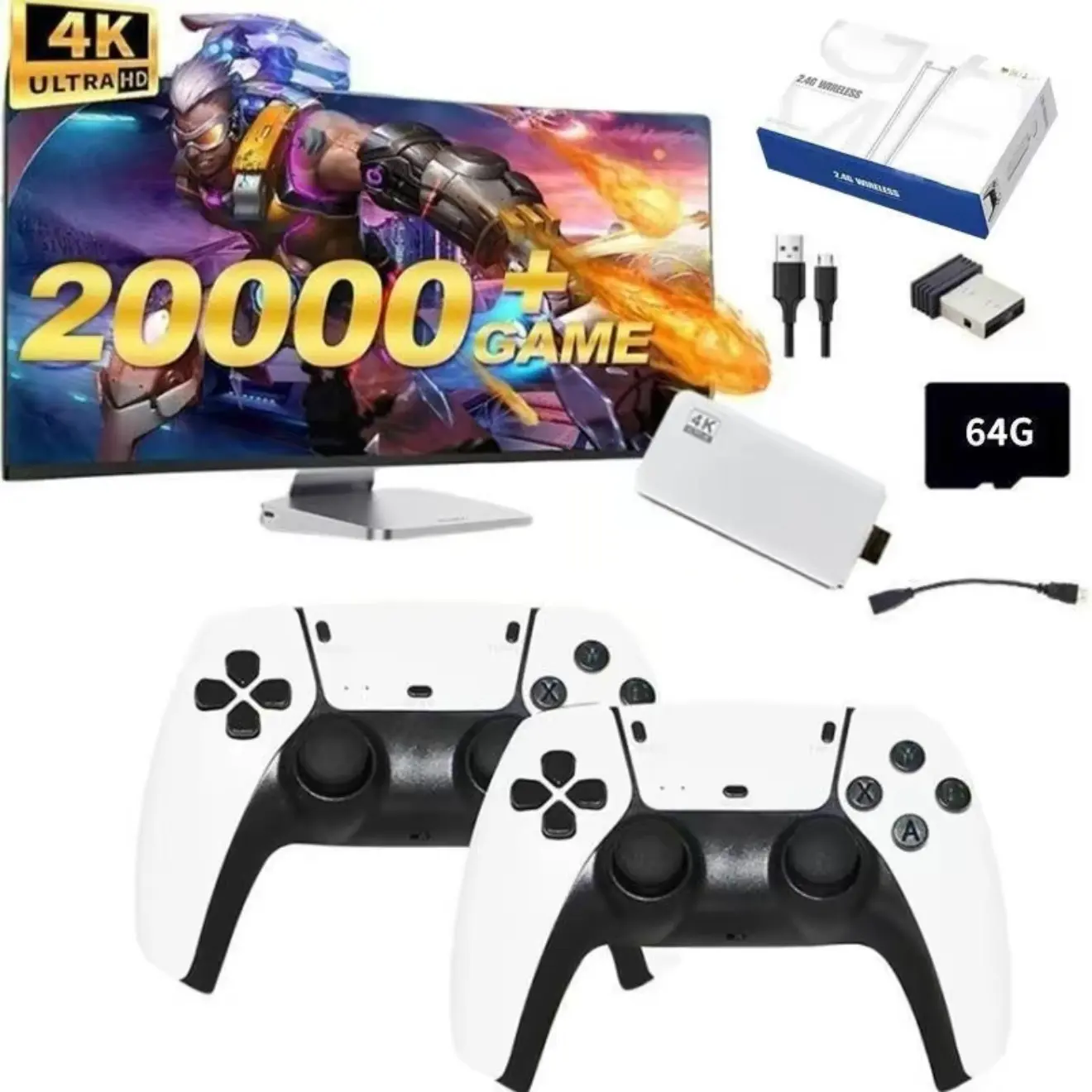 Wireless Retro Game Console, 4K HD Output Game Console, Home Game Console with 10000+ Games, Plug and Play Game Console for PS1, Game Box